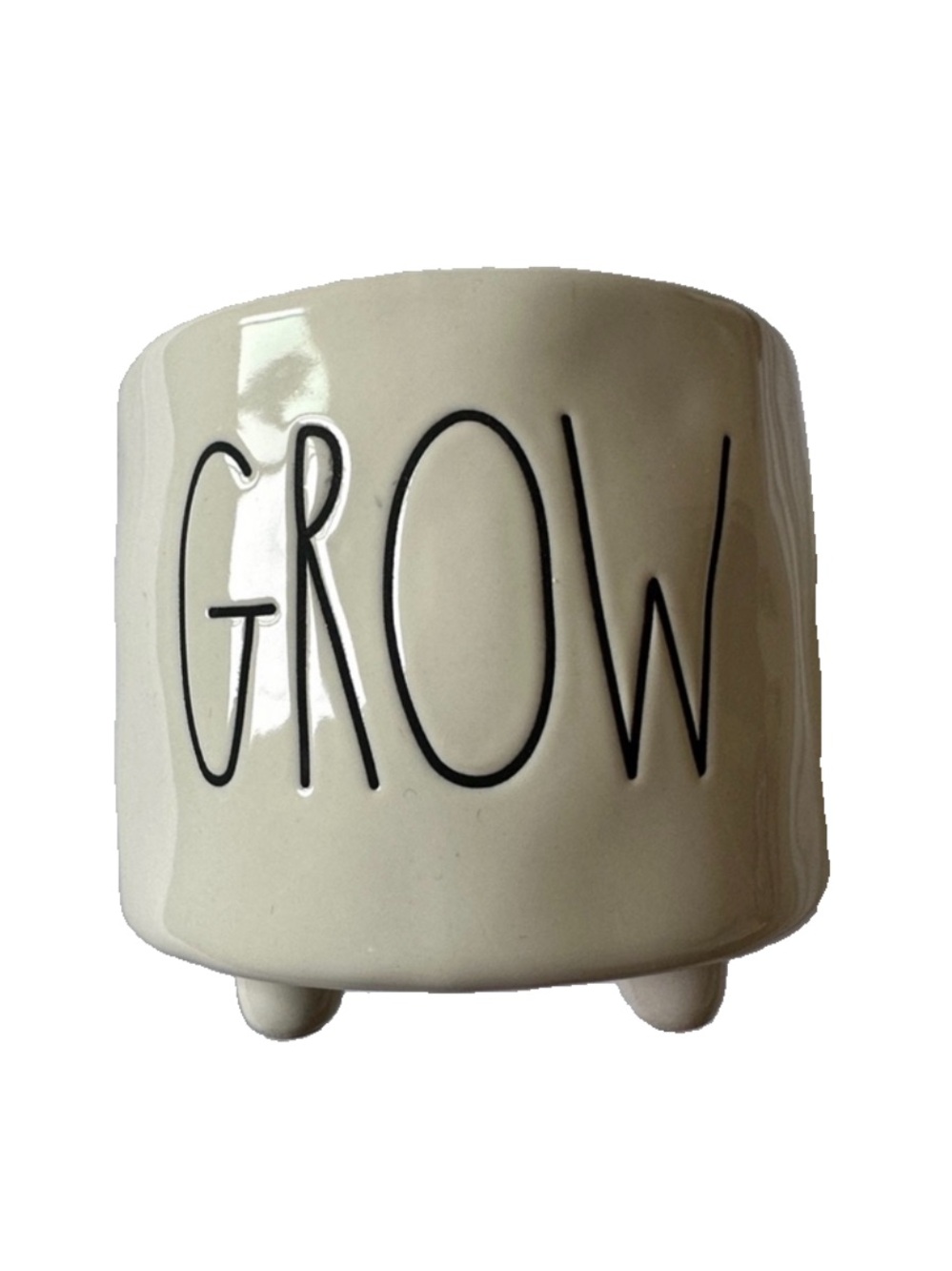 Rae Dunn Cream Ceramic Planter with Black 'GROW' Lettering NWOT